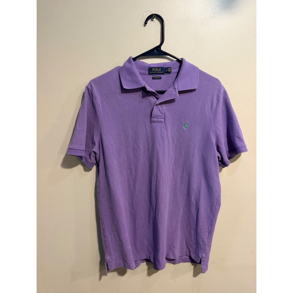 Polo Ralph Lauren Mens Classic Fit Purple Pique Polo Shirt Medium Green Pony